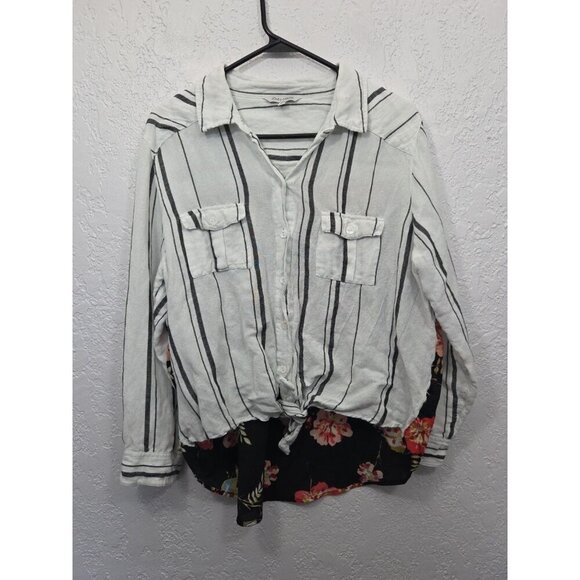 John Mark Tops - John Mark Shirt Women's XL Button Up Coastal Grandma Linen Tie Front T528